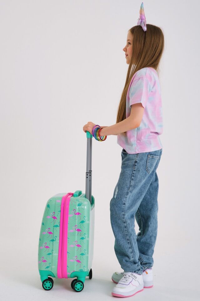 Kids Mor Pembe Anime Kız Desenli Çocuk Valizi 16705 Su Yeşili Neon Pembe