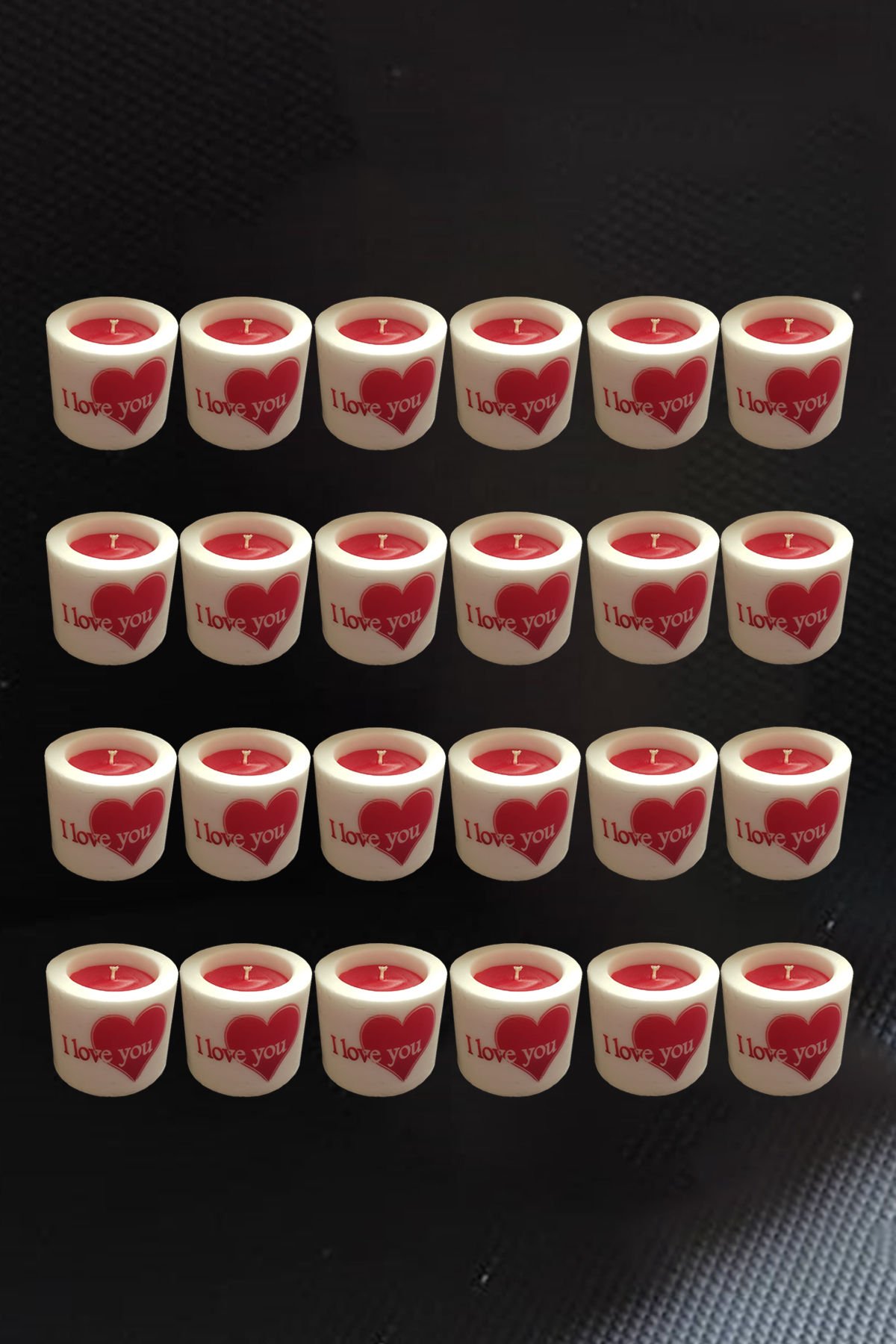 Adalinhome 6 cm Silindir Mum 24'lü Set Kalp Desenli
