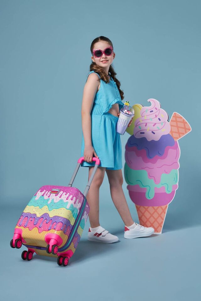 Kids Mor Pembe Anime Kız Desenli Çocuk Valizi 16705 Pembe Rengarenk