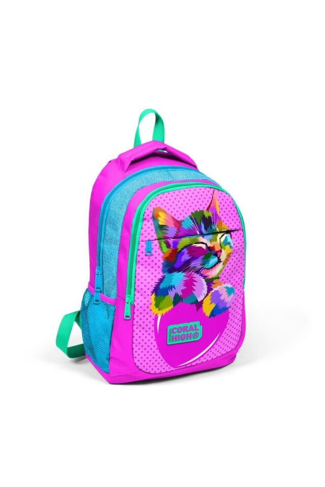 Kids Pembe Mavi Simli Kedi Desenli 3’lü Okul Çanta Seti Set014387