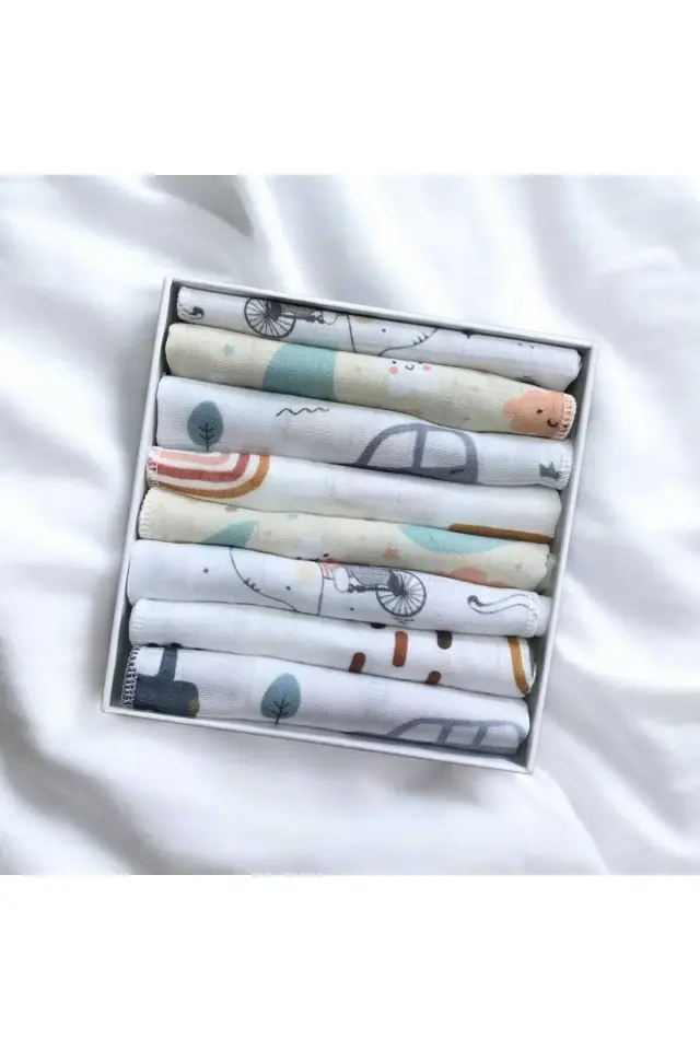 AtaKids %100 Pamuk Oeko-Tex Sertifikalı Desenli 8'li Müslin Bebek Ağız Mendili