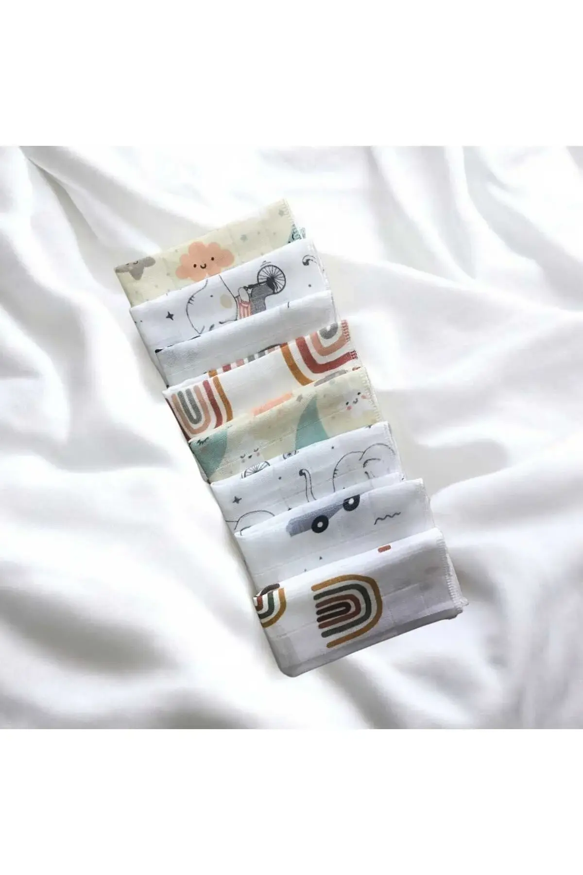 AtaKids %100 Pamuk Oeko-Tex Sertifikalı Desenli 8'li Müslin Bebek Ağız Mendili