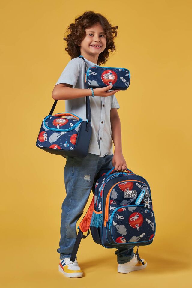 Kids Lacivert Mavi Astronot Desenli 3'lü Okul Çanta Seti SET0123660