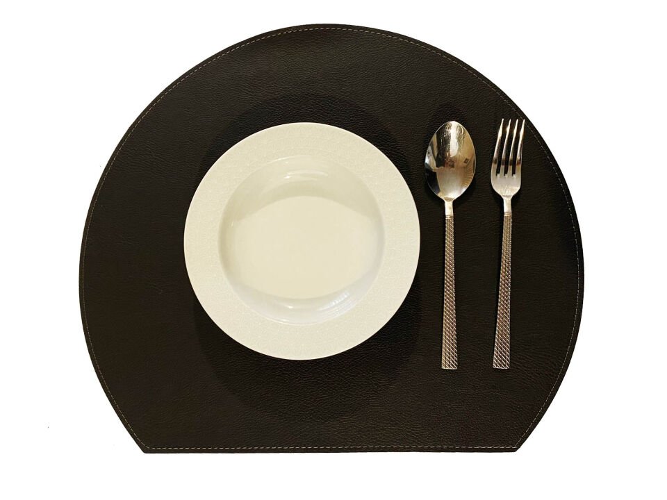 Adalinhome 4'lü Çift Taraflı Deri Amerikan Servisi Runner Gri-Siyah