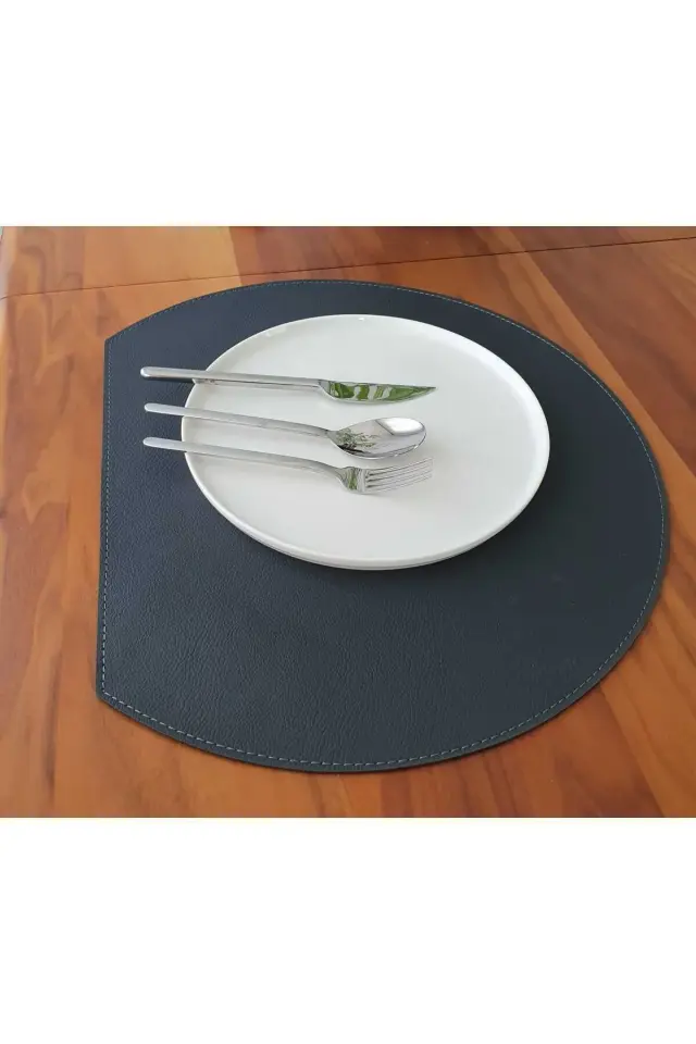 Adalinhome 4'lü Çift Taraflı Deri Amerikan Servisi Runner Gri-Siyah