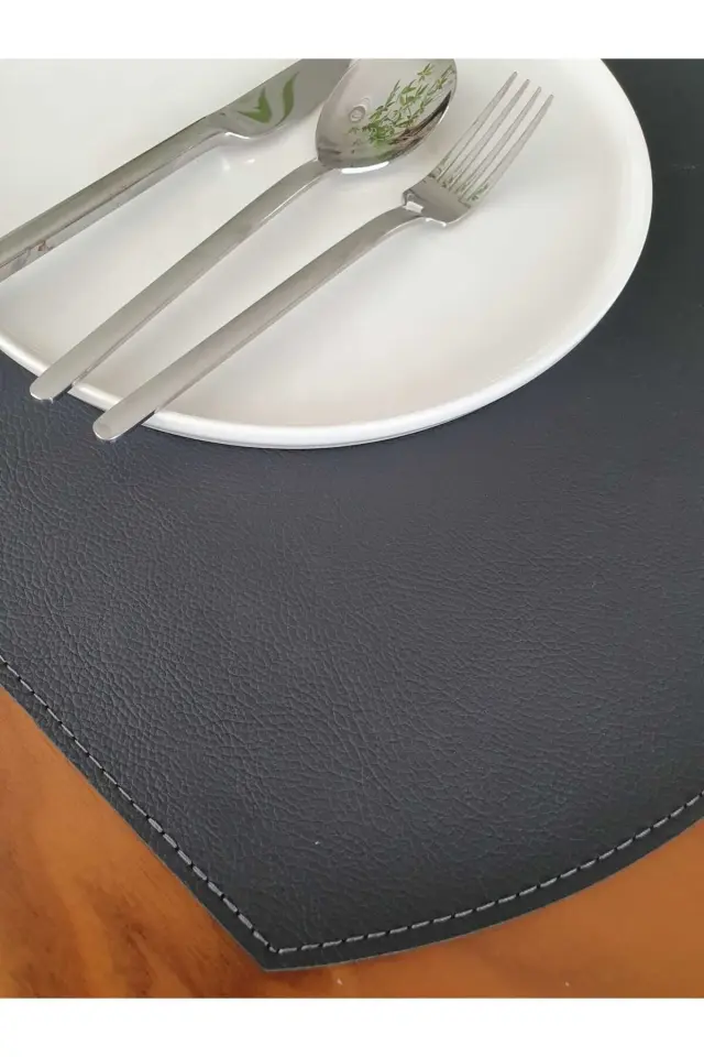 Adalinhome 4'lü Çift Taraflı Deri Amerikan Servisi Runner Gri-Siyah