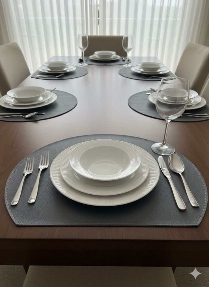 Adalinhome 4'lü Çift Taraflı Deri Amerikan Servisi Runner Gri-Siyah