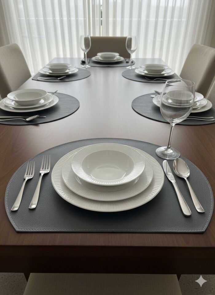 Adalinhome 4'lü Çift Taraflı Deri Amerikan Servisi Runner Gri-Siyah