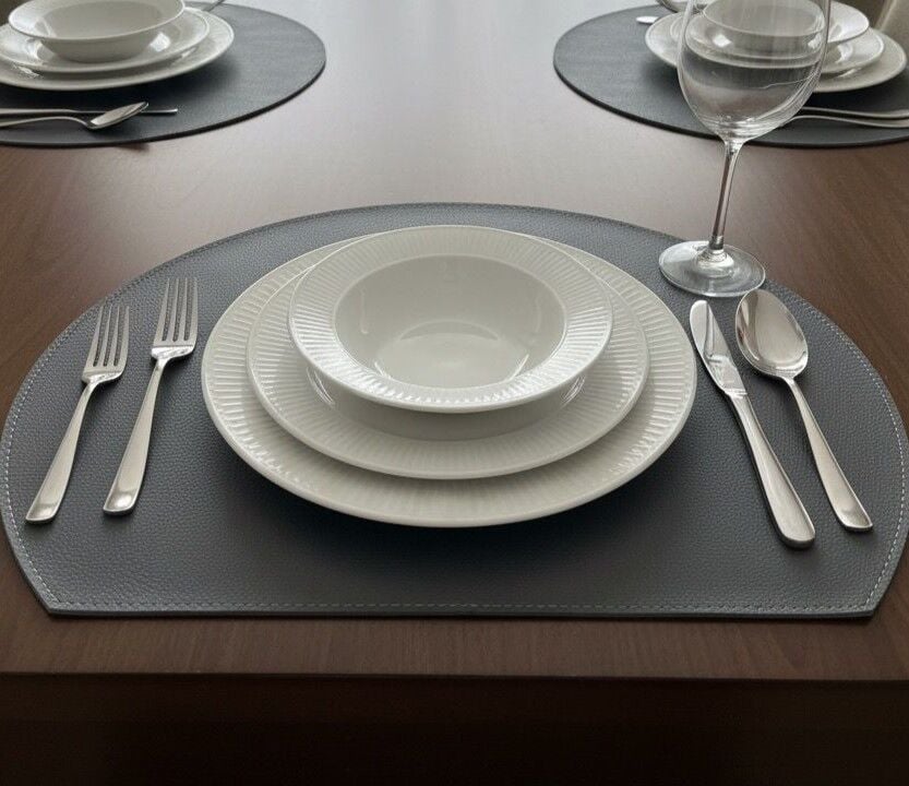 Adalinhome 4'lü Çift Taraflı Deri Amerikan Servisi Runner Gri-Siyah