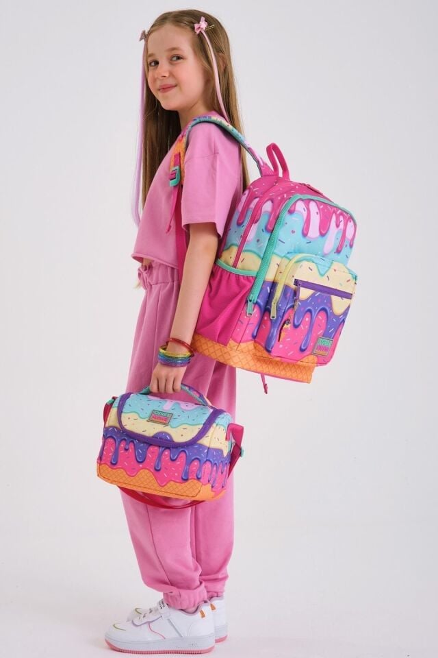 Hayır Kids Pembe Rengarenk Dondurma Desenli 3’lü Okul Çanta Seti SET0123731 Back to School Type 4 B