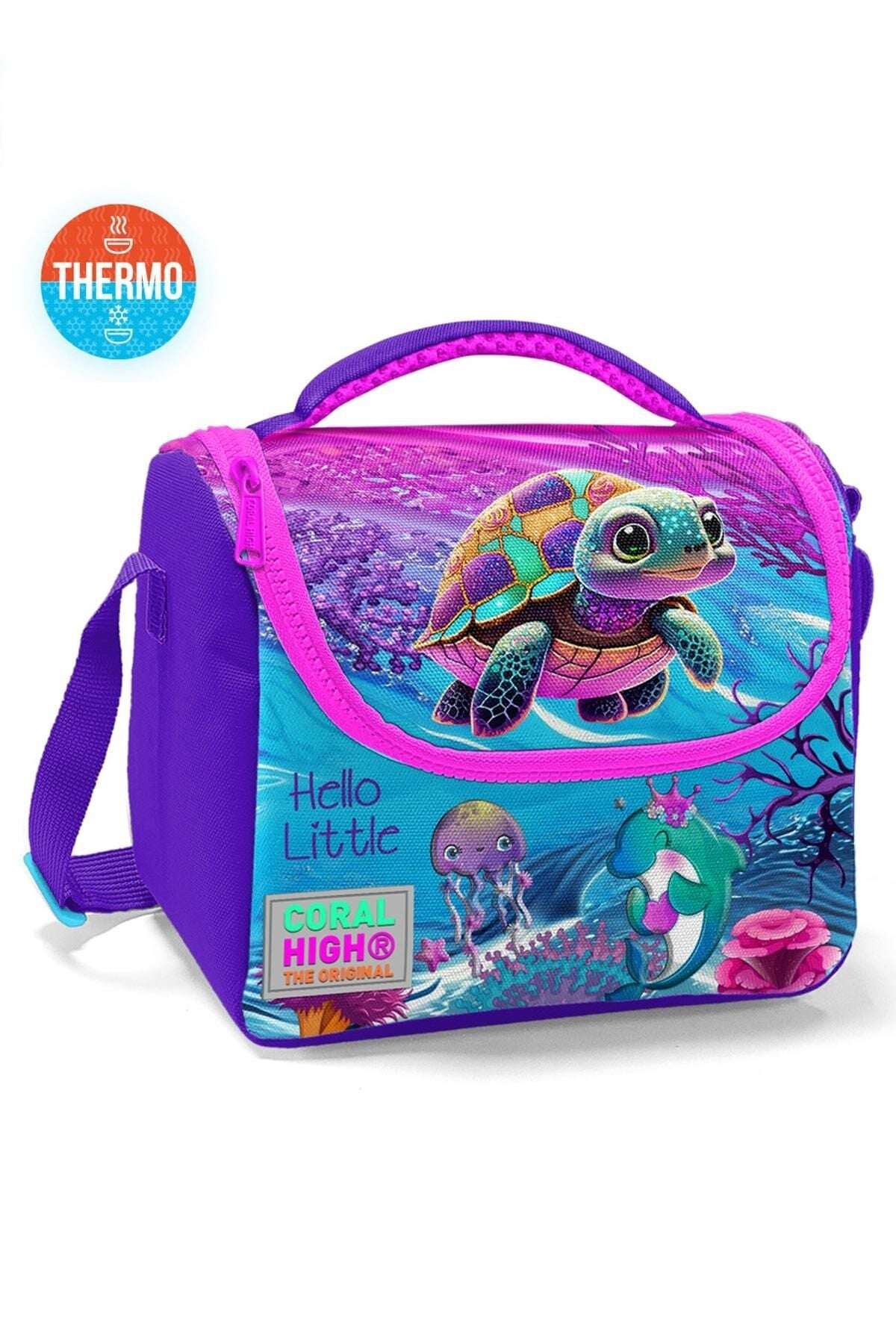Coral High Kids Pembe Mor Kaplumbağa Desenli Thermo Beslenme Çantası 11756 Pembe Mor
