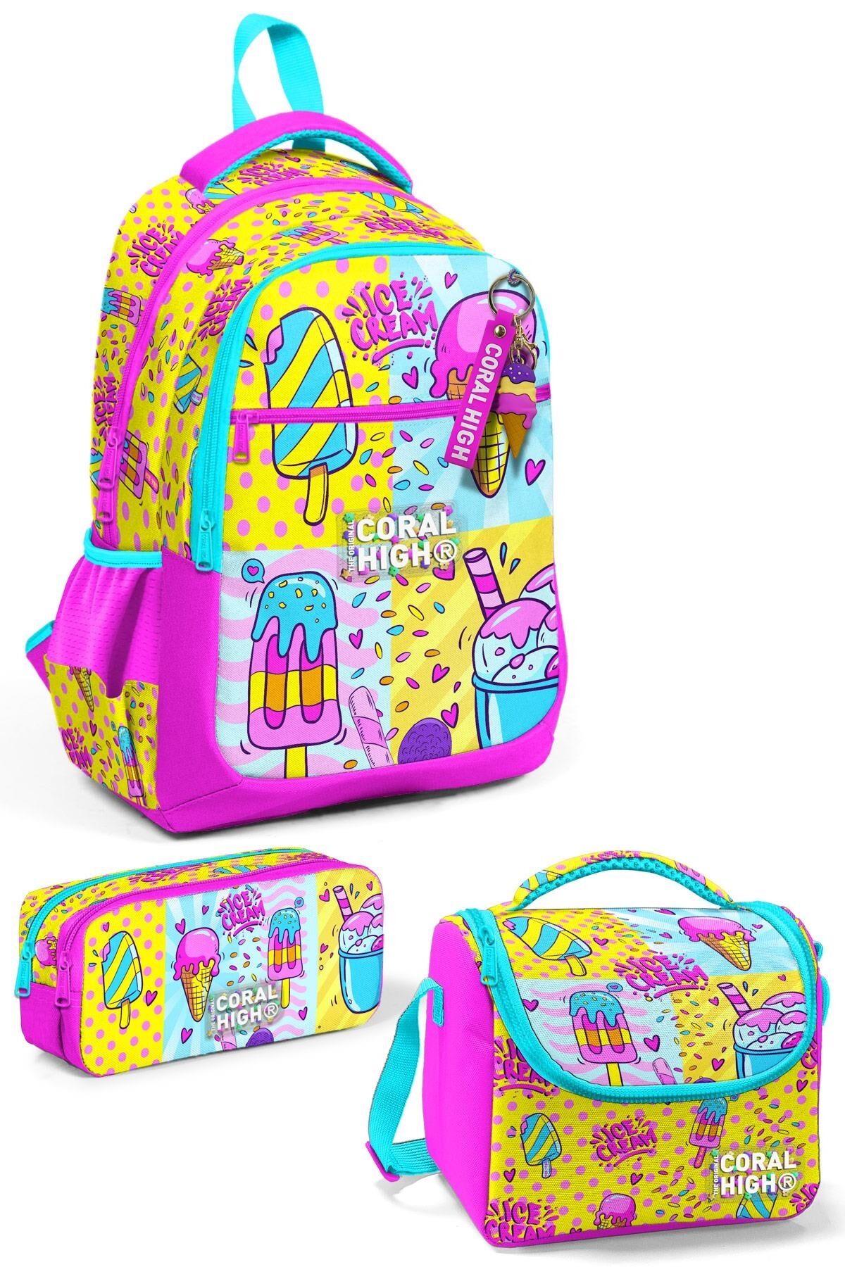 YAYGAN Coral High Kids Mixed Dondurma Desenli 3’lü Okul Çanta Seti 23645-MİX3 Sari Pembe