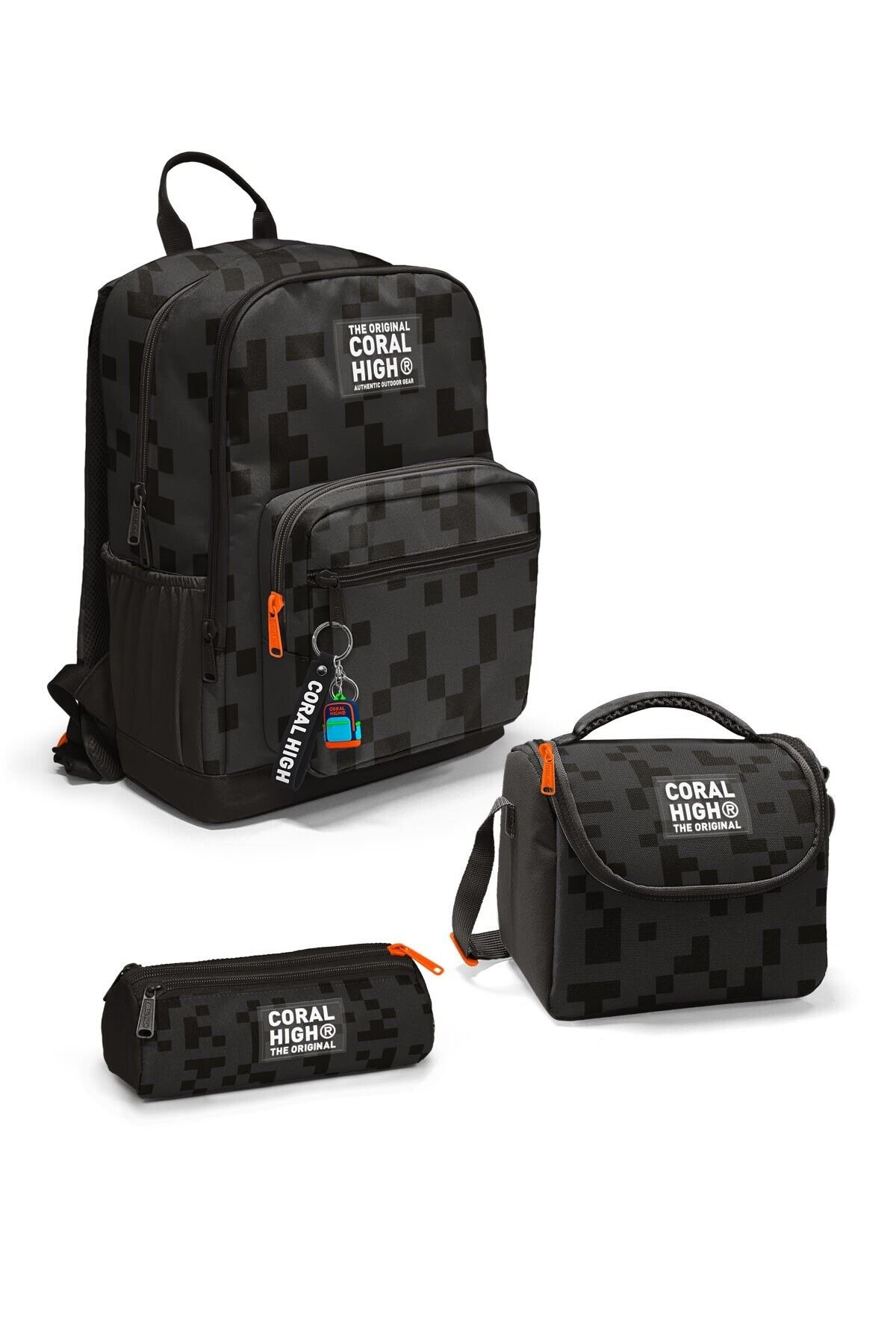 Siyah Blok Desenli 3’lü Okul Çanta Seti SET0123694