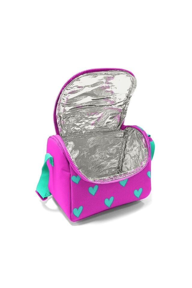 Neon Pembe Su Yeşili Kalp Desen Okul Sırt Çantası, thermo Beslenme, kalem Çanta 3'lü Set