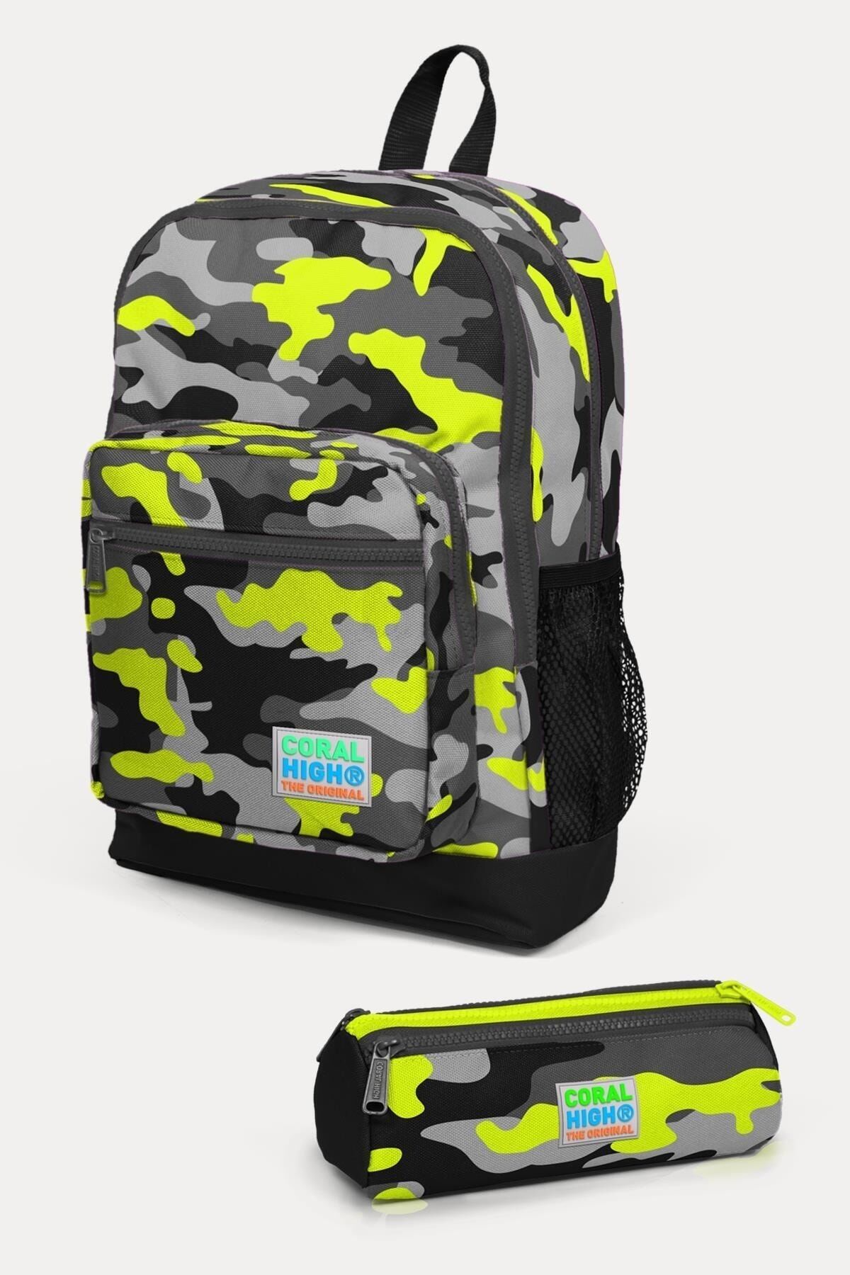 Kids Siyah Gri Kamuflaj Desenli 2'li Okul Çanta Seti SET0223117