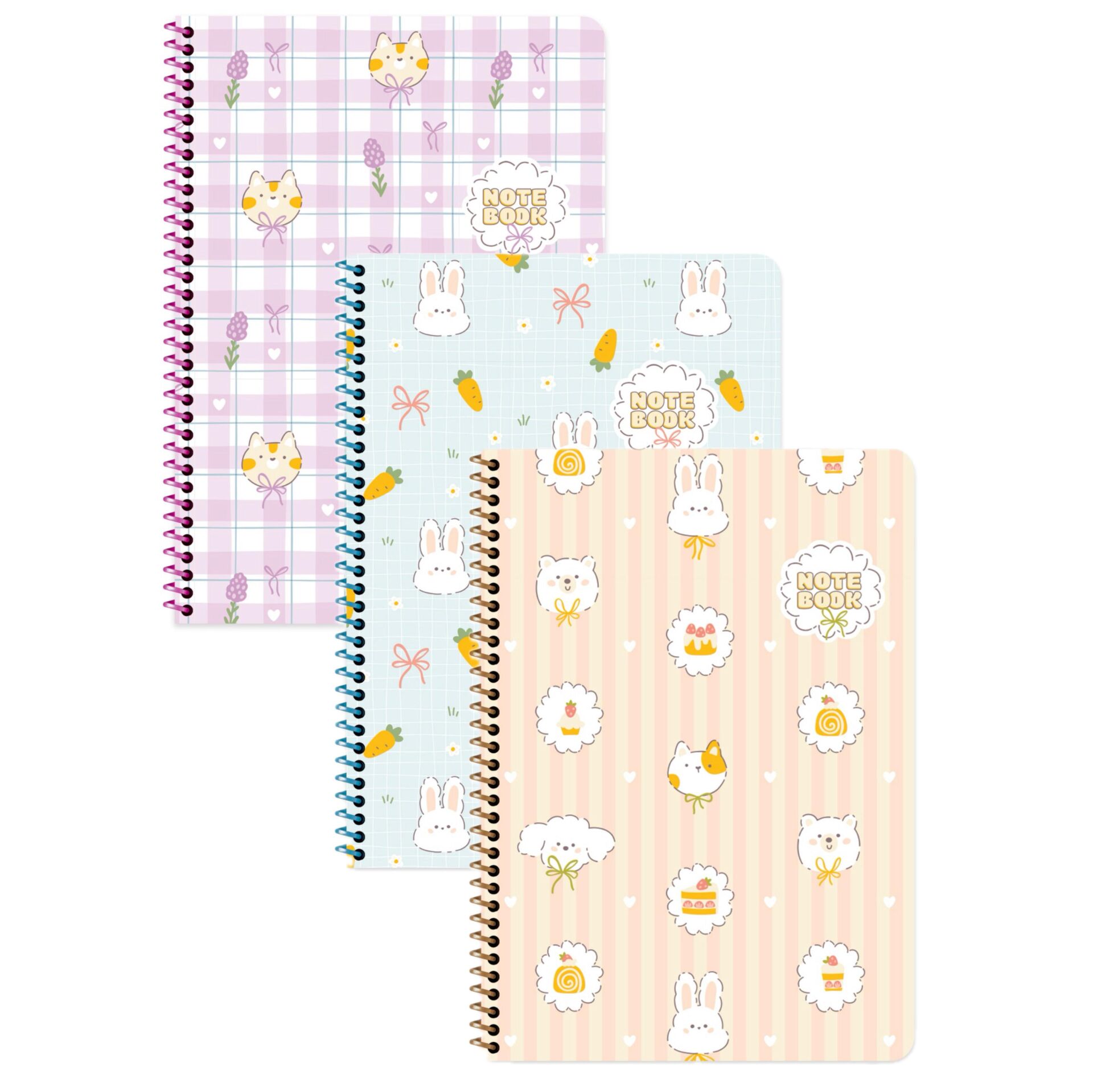 Keskin Color Kawaii Çizgili Stickerli Defter Seti 3 Adet | 16,5 x 22,5 cm | Spiralli – 80 Yaprak