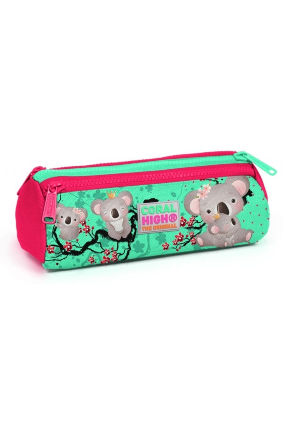 Kırmızı-yeşil Koala Baskılı Üç Bölmeli Kalem Çantası -kız Çocuk Renkli