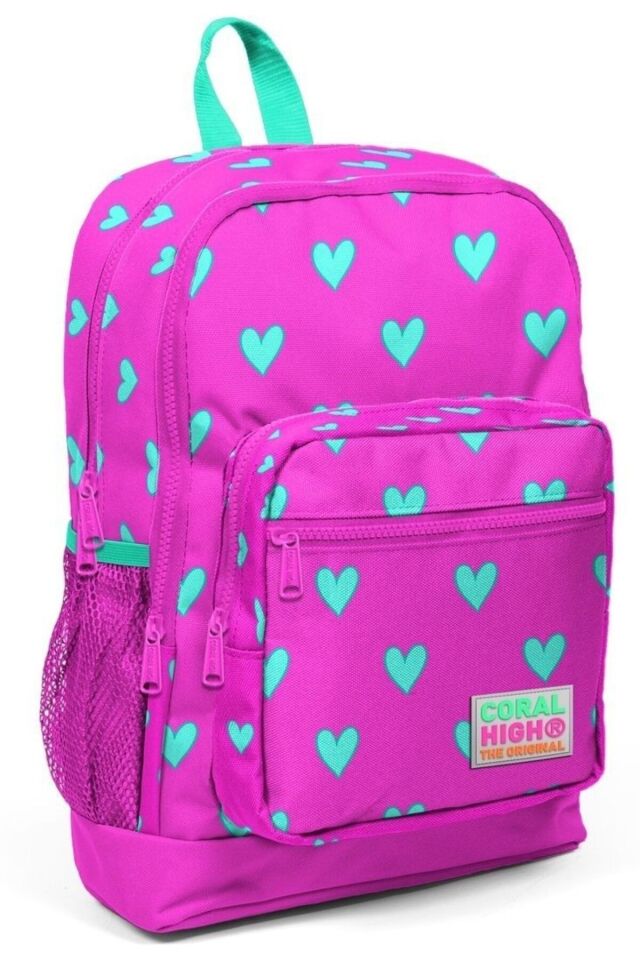 Pembe Kalp Desenli Okul Sırt Çantası ve Kalemlik Seti - Kız Çocuk
