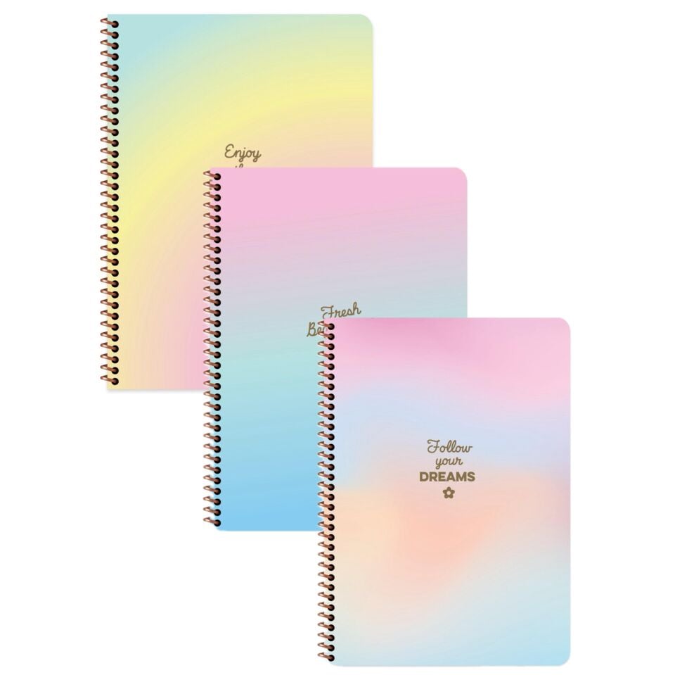 Keskin Color A4 Çizgili Spiralli Peri Tozu Defter Seti 3 Adet | 80 Yaprak