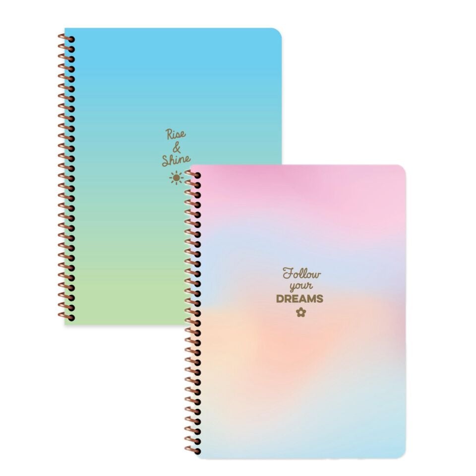 Keskin Color Peritozu Çizgili Stickerli Defter Seti 2 Adet | 16,5 x 22,5 cm | Spiralli – 80 Yaprak