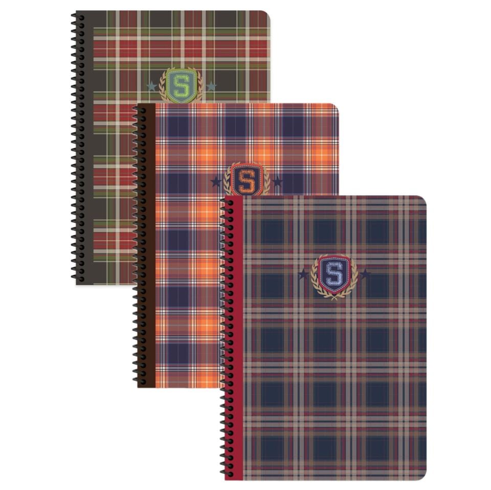 Keskin Color A4 Çizgili Spiralli Ekose Desenli Okul Defteri 3'lü Set | 80 Yaprak