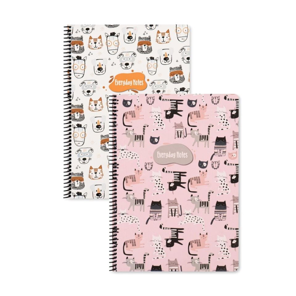 Keskin Color Animal Friends Çizgili Defter Seti (2’li) | 16.5 x 22.5 cm | Spiralli – 80 Yaprak