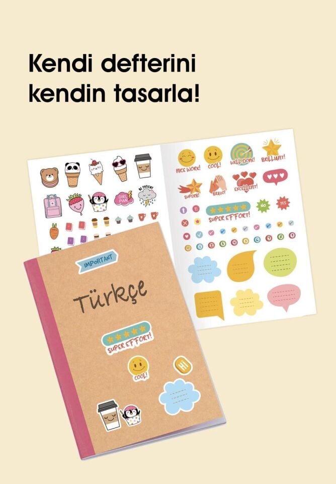 Keskin Color Kareli Stickerli Kraft Kapak 2'li Defter Set | 18,5 X 26 Cm | 50 Yaprak