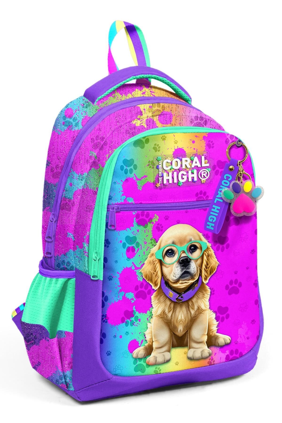 Kids Desenli Üç Bölmeli Okul Sırt Çantası Mor