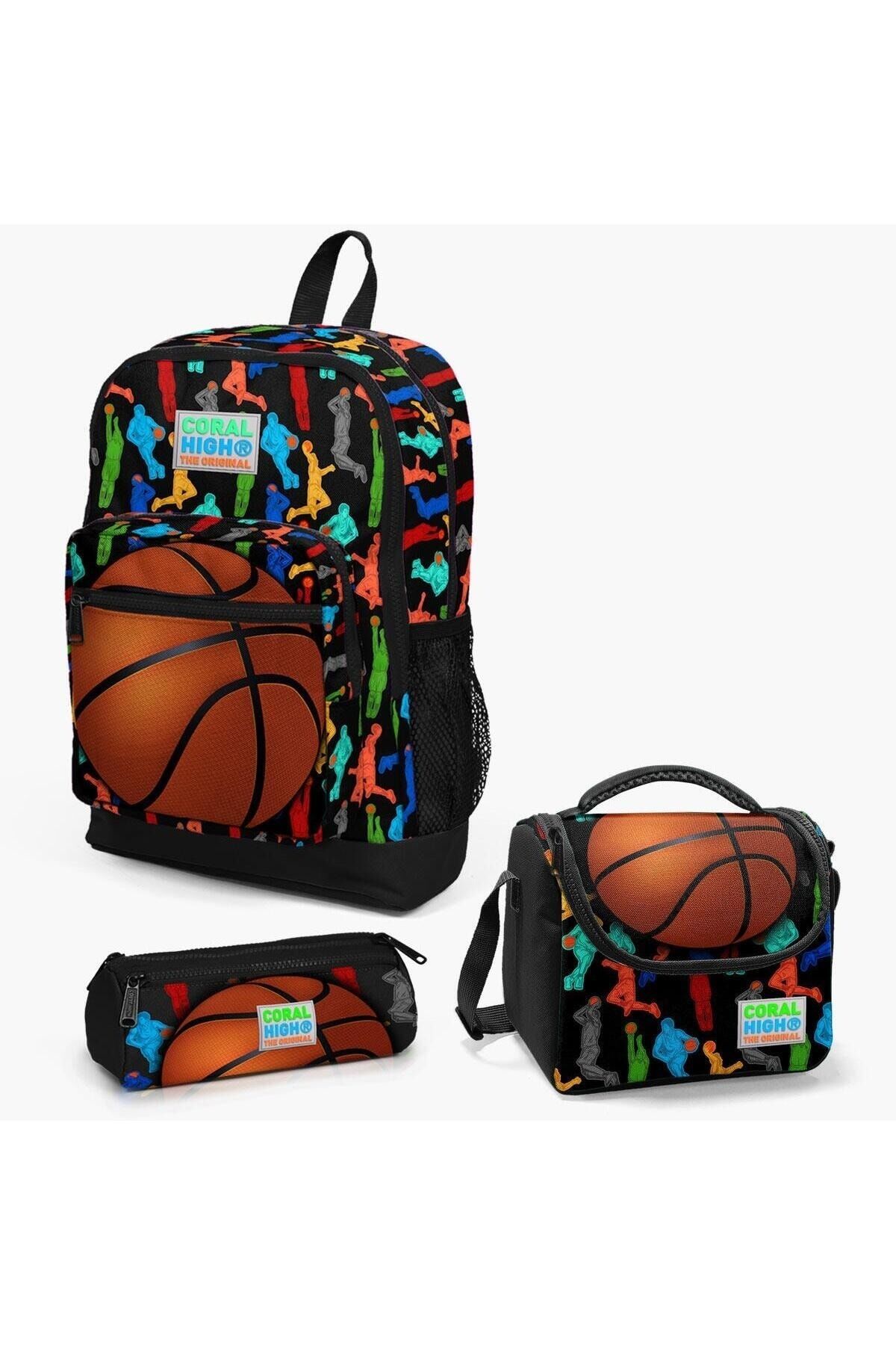 Kids Siyah Basketbol Desenli 3’lü Okul Çanta Seti