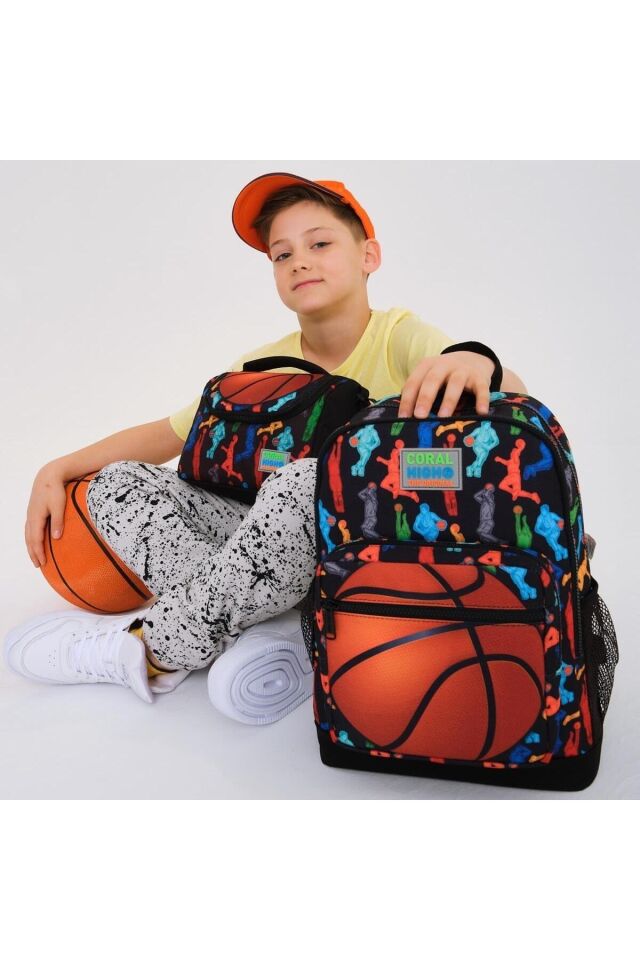 Kids Siyah Basketbol Desenli 3’lü Okul Çanta Seti