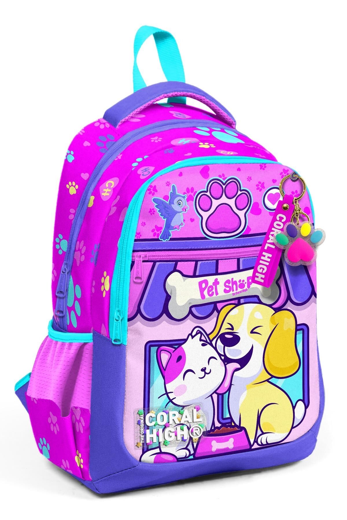Kids Desenli Üç Bölmeli Okul Sırt Çantası Pembe