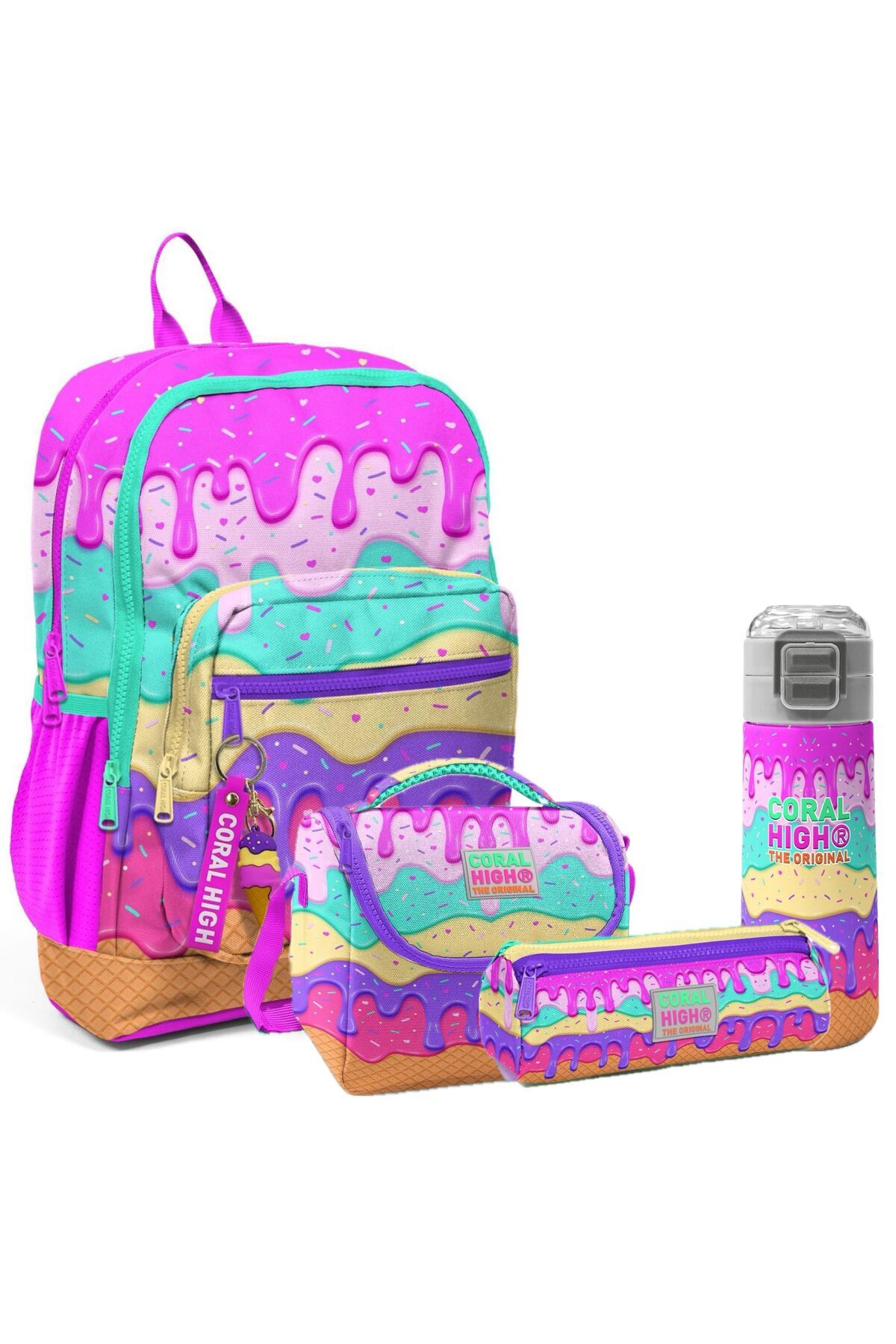 Kids 4'lü Çanta Seti (4 Bölmeli Çanta-beslenme-kalemlik-matara) Dondurma
