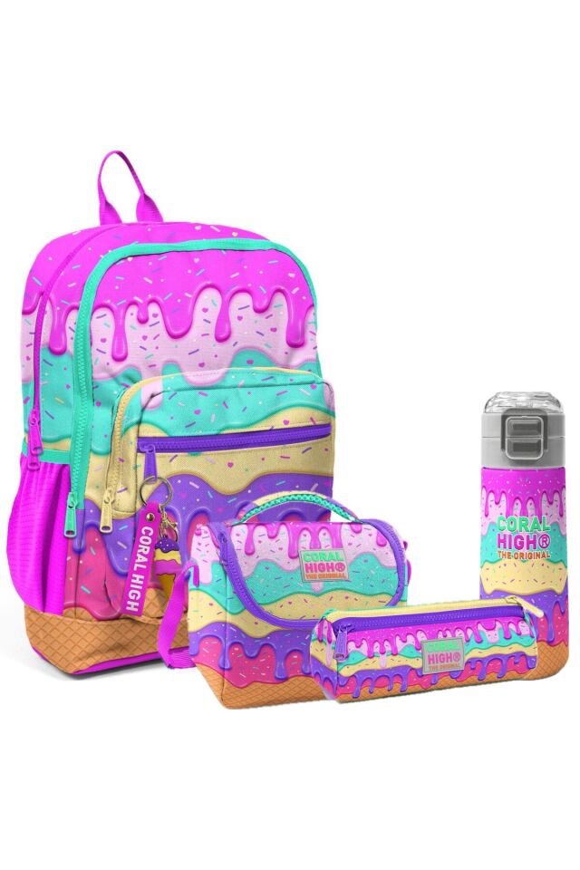 Kids 4'lü Çanta Seti (4 Bölmeli Çanta-beslenme-kalemlik-matara) Dondurma