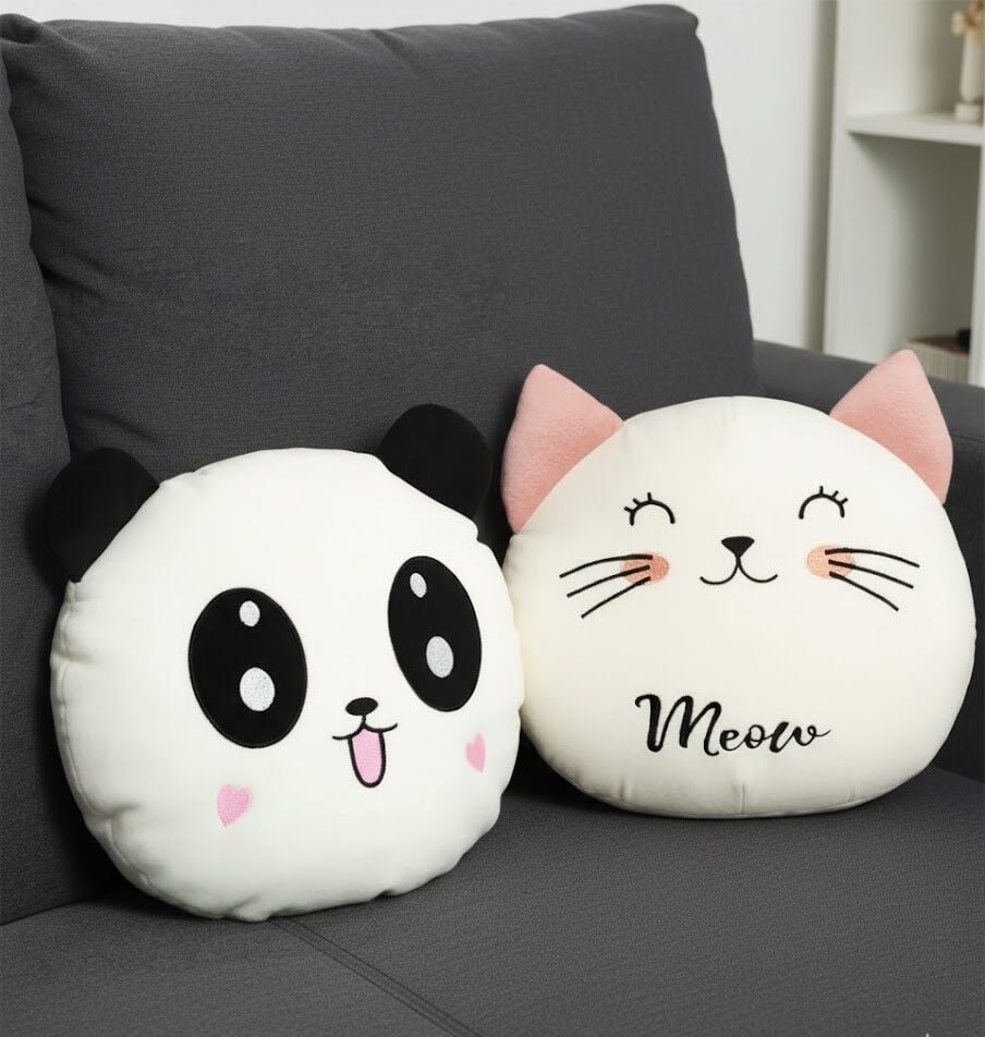 Sozzy Sevimli Peluş Panda ve Kedi Yastık Seti