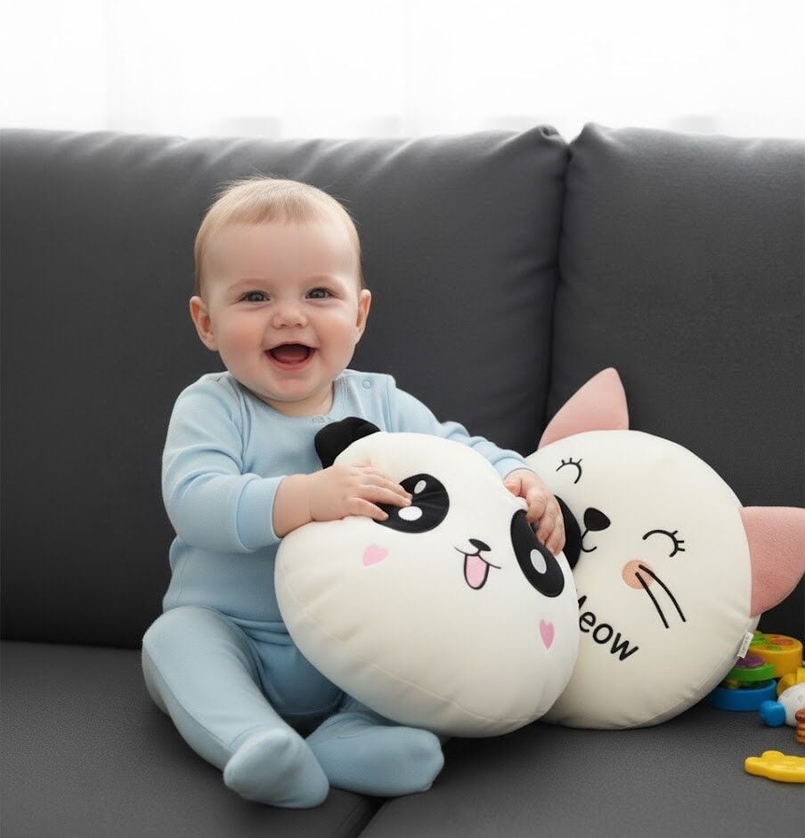 Sozzy Sevimli Peluş Panda ve Kedi Yastık Seti