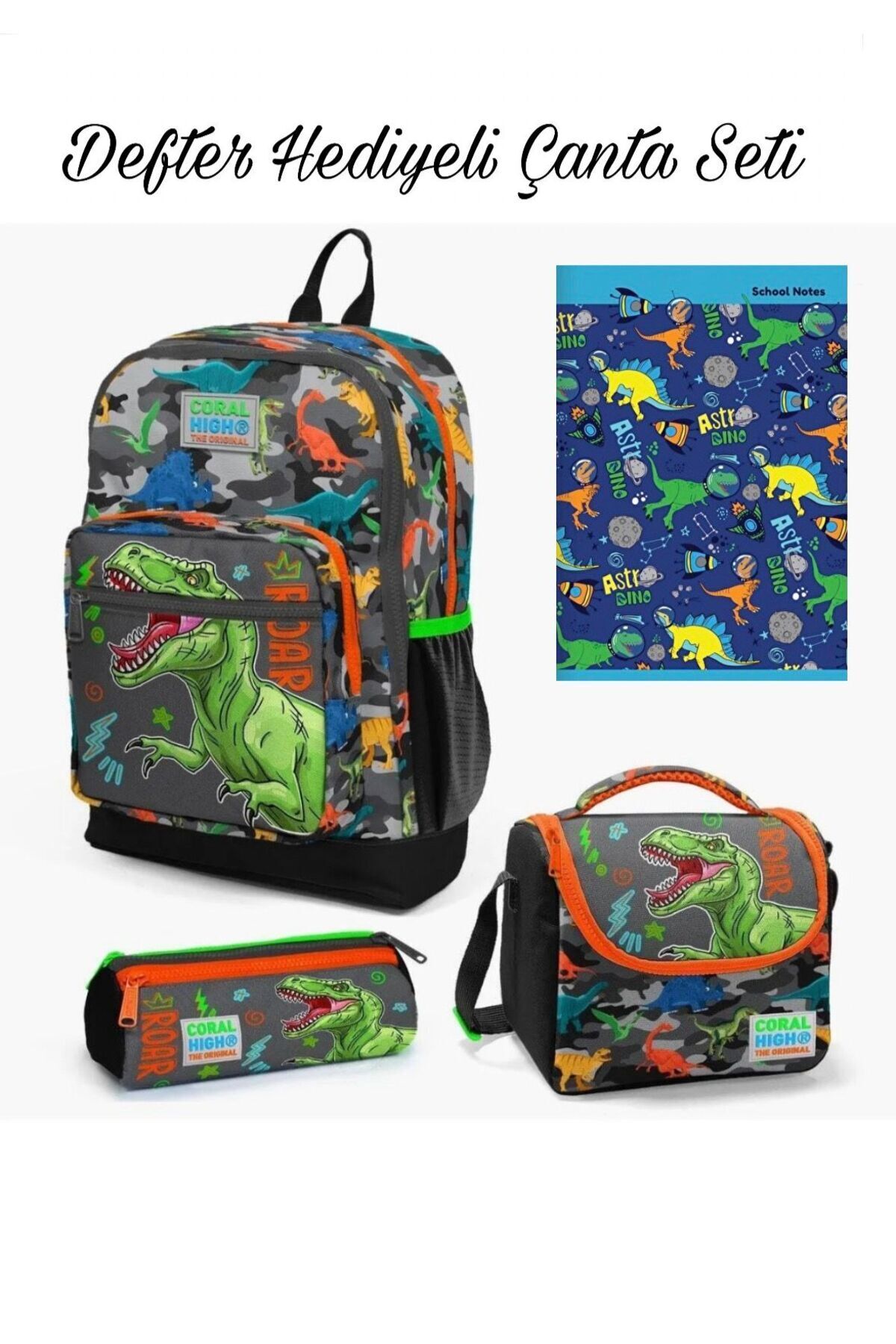 Kids Okul Çanta Seti (Defter Hediyeli) Yeşil