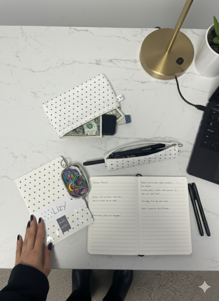 Adalinhome Lizy Modern Geometrik Desen Günlük&Ofis Seti (Defter-Akseuar Çantası-Kalemlik-Para Çantası)