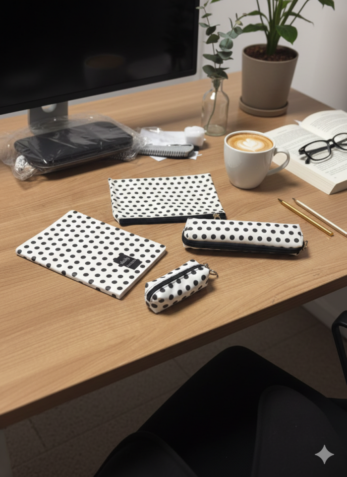 Adalinhome Lizy Modern Geometrik Desen Günlük&Ofis Seti (Defter-Akseuar Çantası-Kalemlik-Para Çantası)