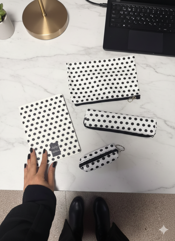 Adalinhome Lizy Modern Geometrik Desen Günlük&Ofis Seti (Defter-Akseuar Çantası-Kalemlik-Para Çantası)