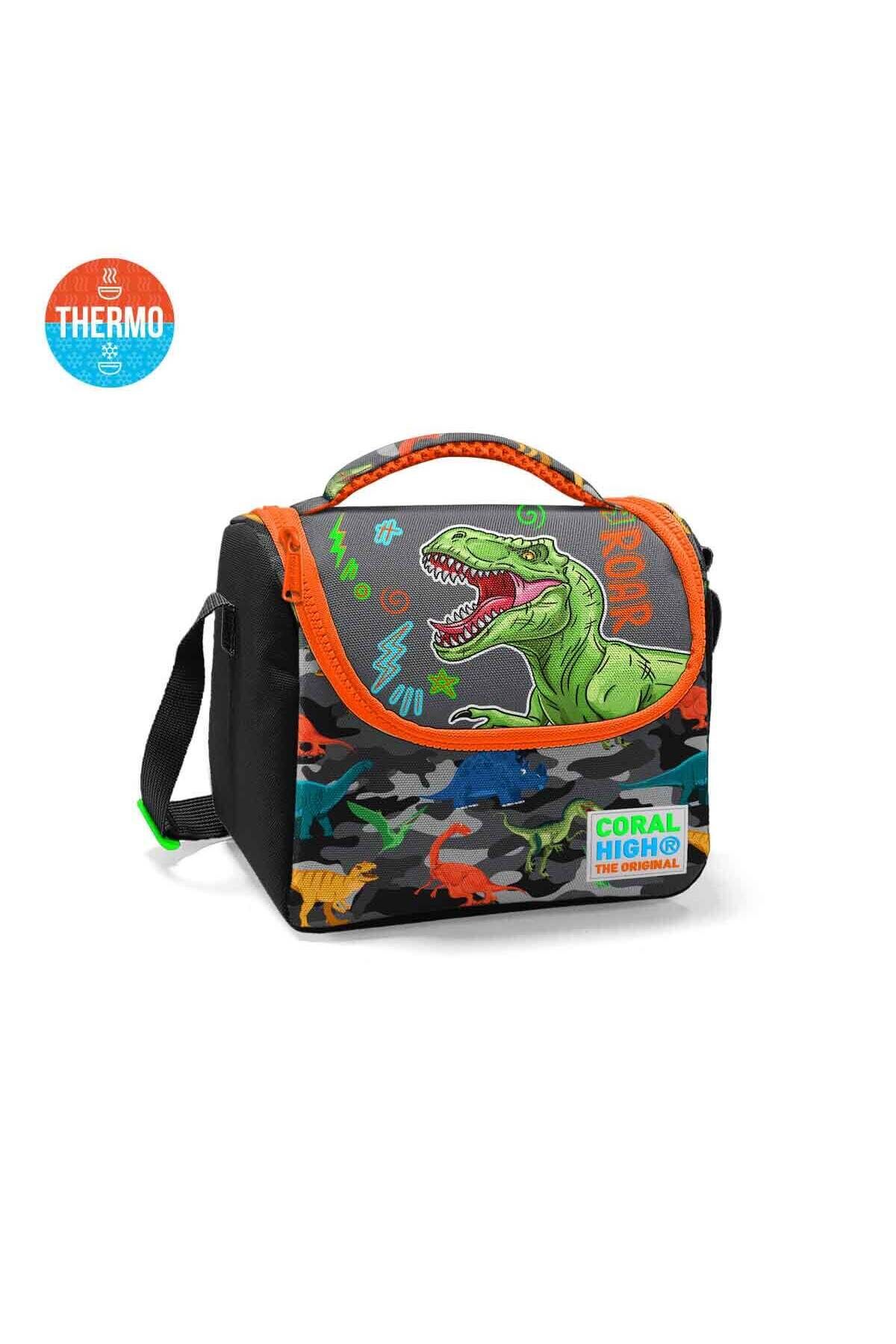 Coral High Kids Siyah Gri Dinozor Desenli Thermo Beslenme Çantası 11744