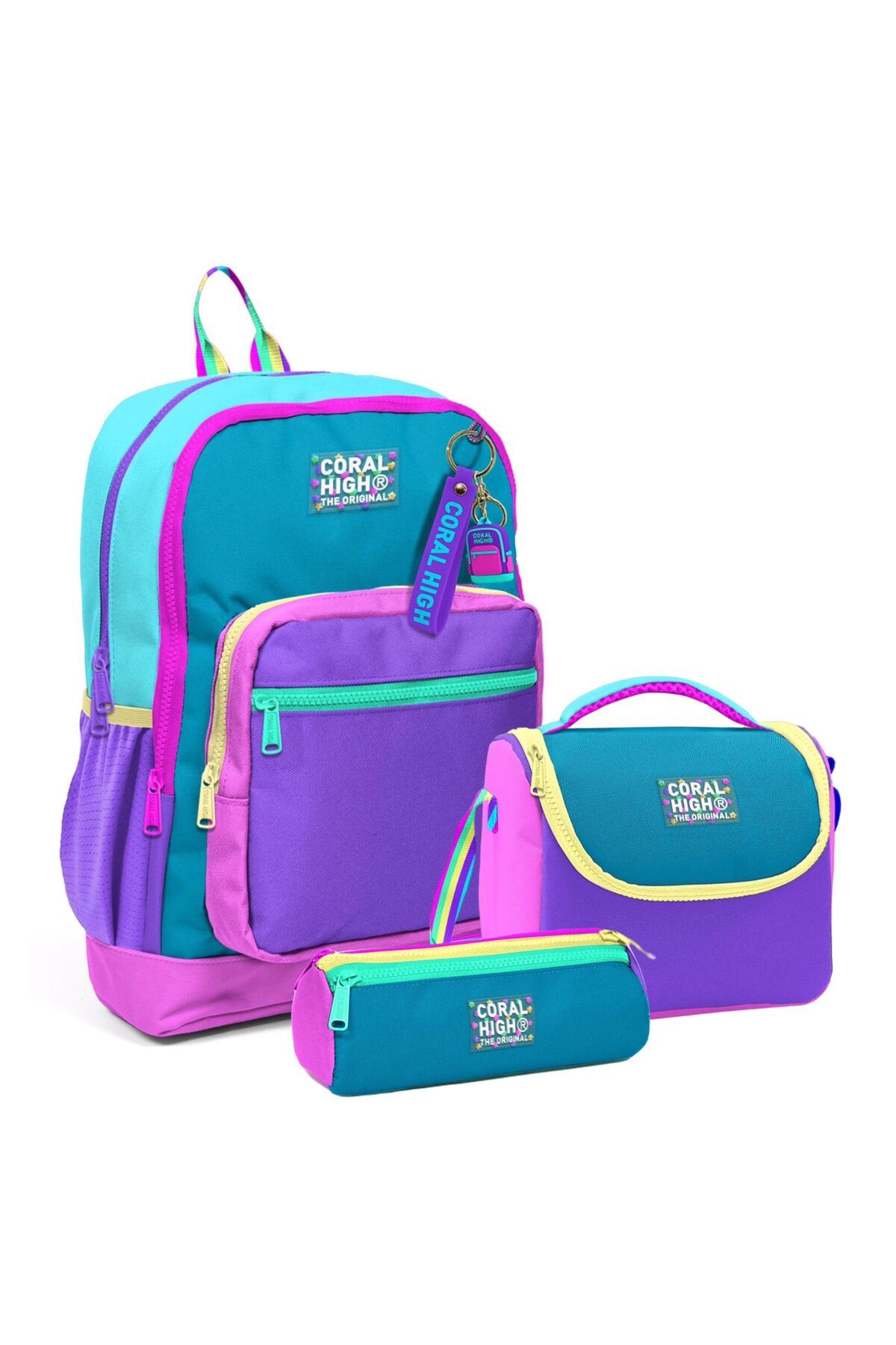 Kids Pembe Pastel Renkli Okul Sırt Çanta Seti 23759 Mor