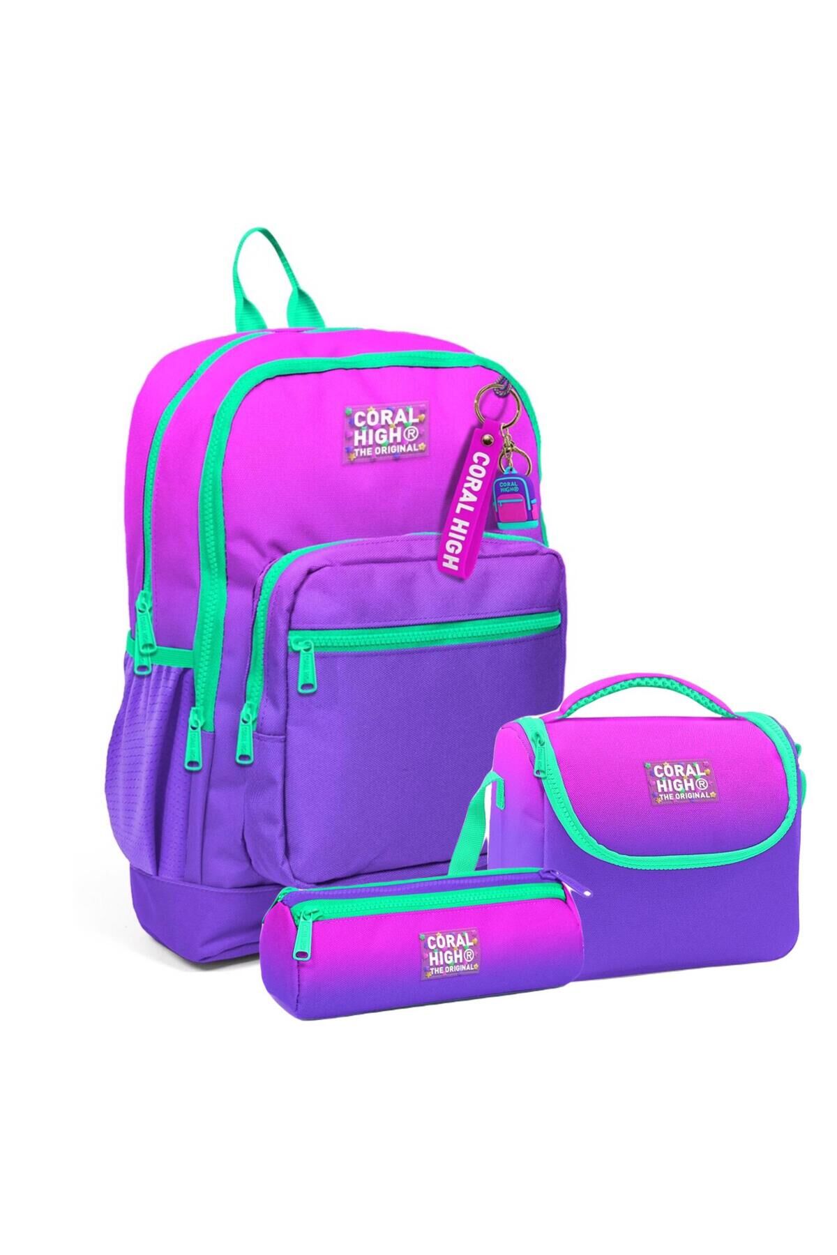 Kids Pembe Mor Renk Geçişli Okul Sırt Çanta Seti 23762 Pembe