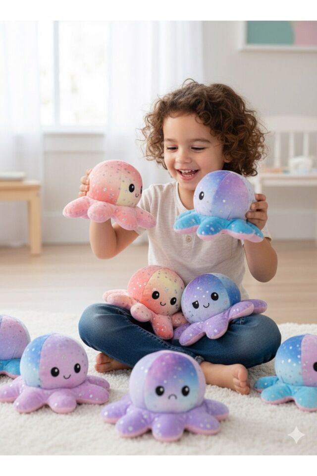 Atakids Mod Değiştiren Sevimli Peluş Ahtapot Oyuncak - Anahtarlık - Çanta Süsü