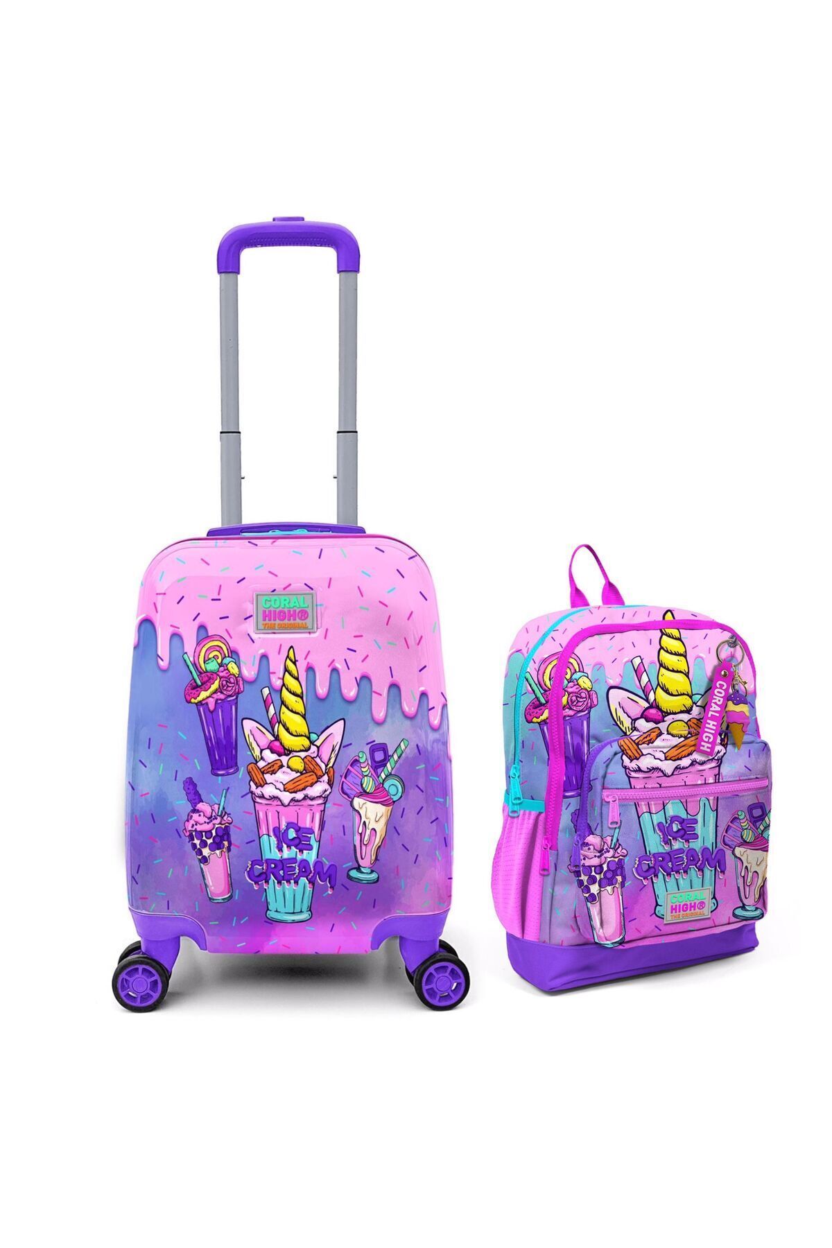 Kids Milkshake Dondurma Desenli Çocuk Valizi Ve Çanta Seti 16770 Pembe