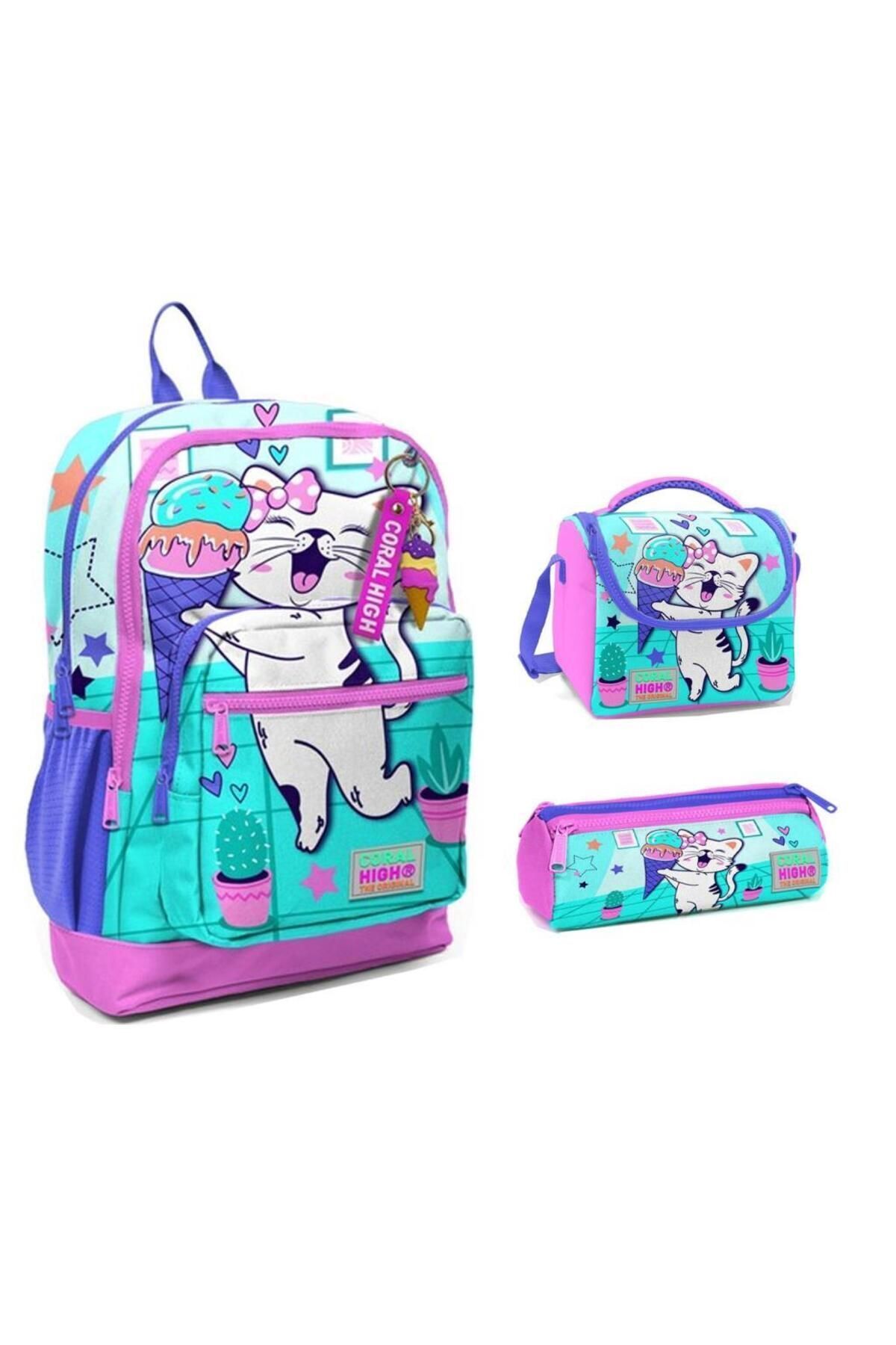 Coral High 23751 İlkokul Sırt Çantası + Beslenme Çantası + Kalem Kutusu 3'lü Set
