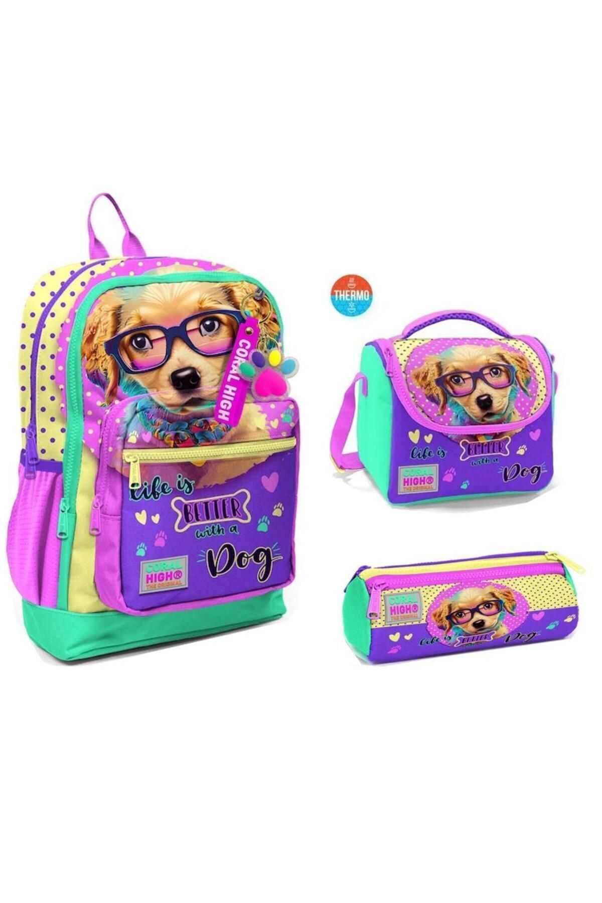 Coral High 23752 İlkokul Sırt Çantası + Beslenme Çantası + Kalem Kutusu 3'lü Set