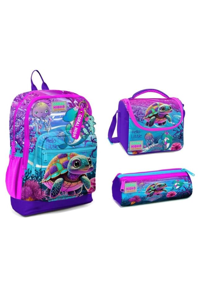 Coral High 23756 İlkokul Sırt Çantası + Beslenme Çantası + Kalem Kutusu 3'lü Set