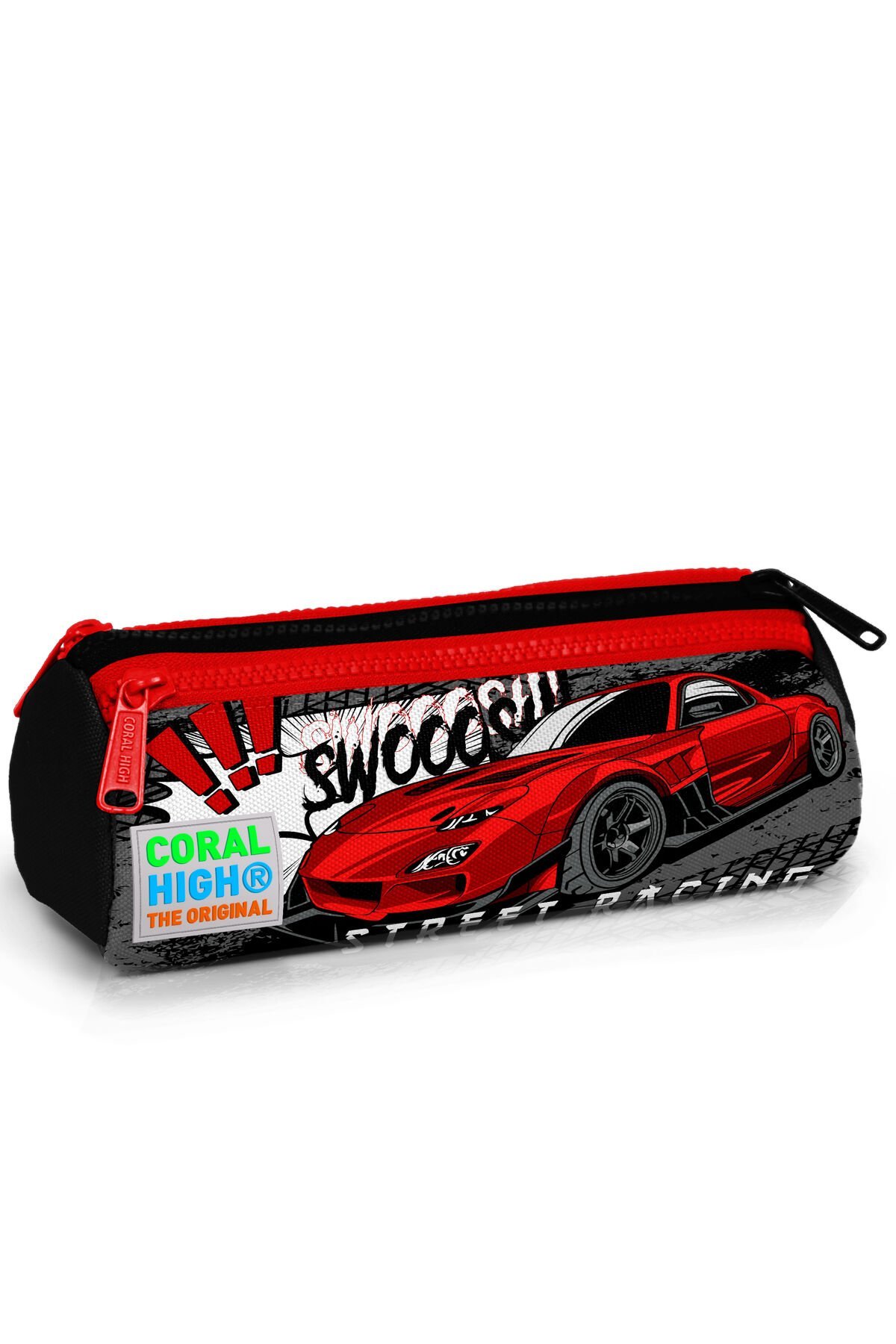 Kids Siyah Kırmızı Anime Araba Desenli Üç Bölmeli Kalem Çantası 22047