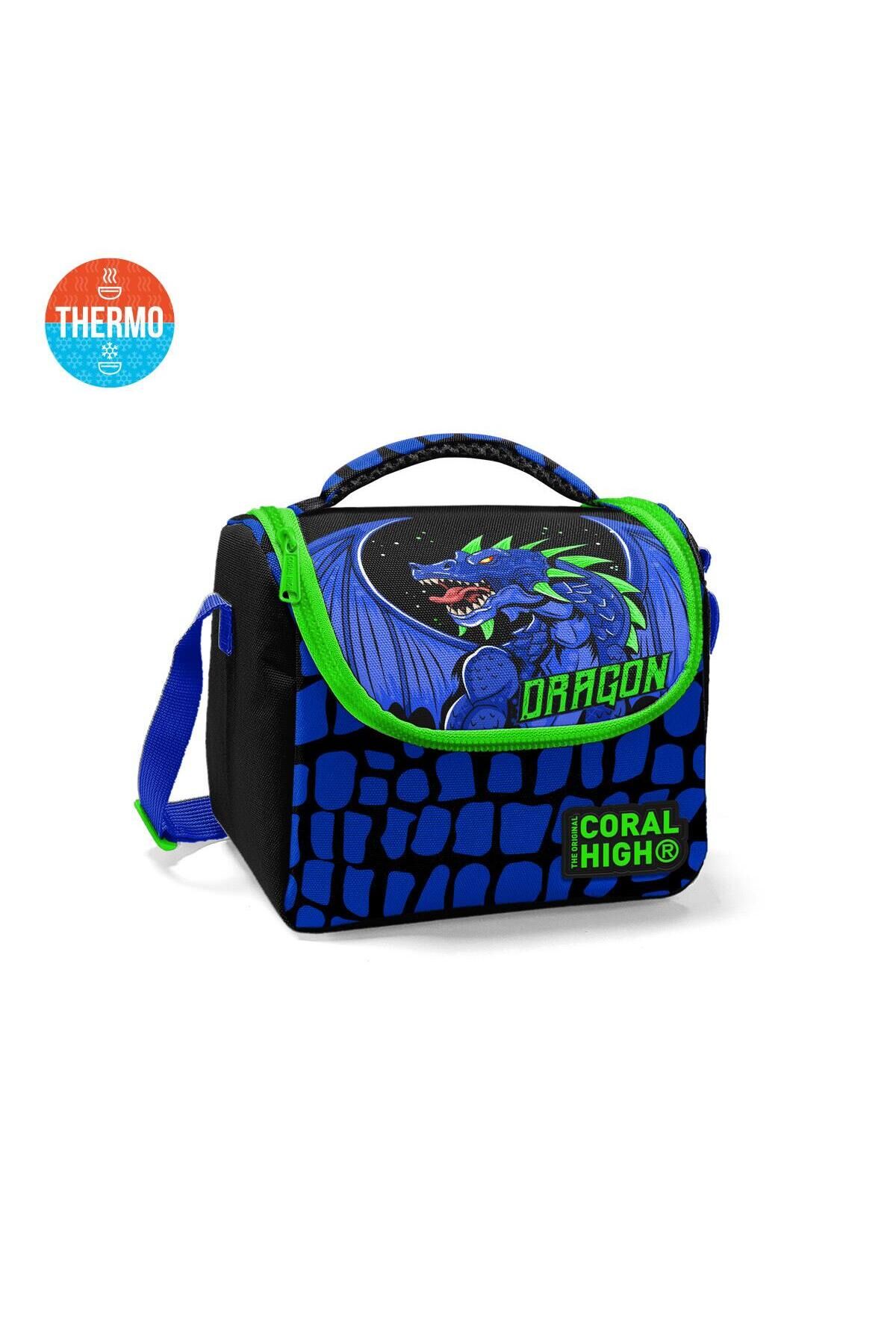 Coral High Kids Siyah Saks Ejderha Desenli Thermo Beslenme Çantası 11866