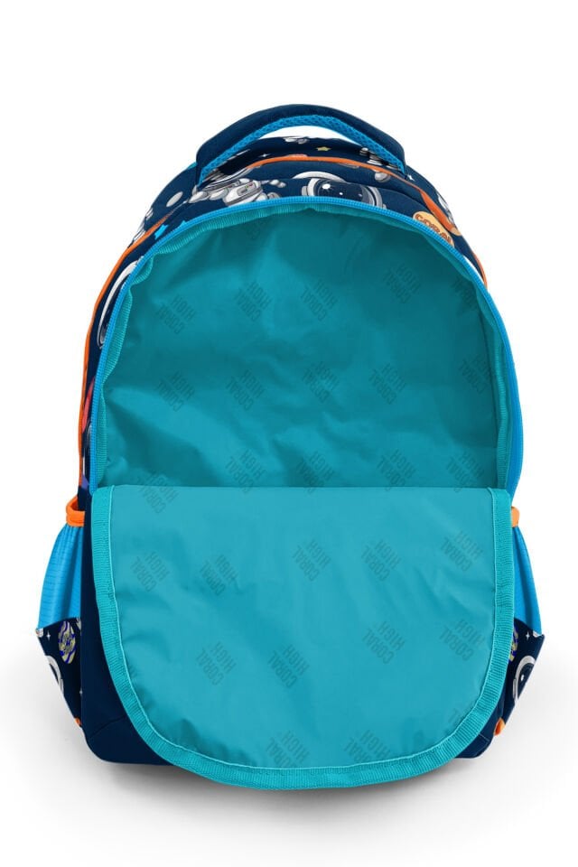 Kids Lacivert Mavi Astronot Desenli Üç Bölmeli Okul Sırt Çantası 23486